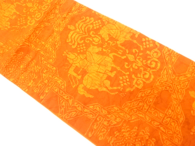 ふくれ織　乗馬に華紋織り出し　全通袋帯